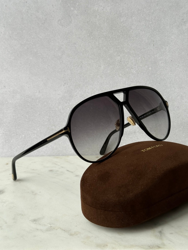 Bertrand FT1061 black aviator sunglasses, side view, gold-tone temple accents