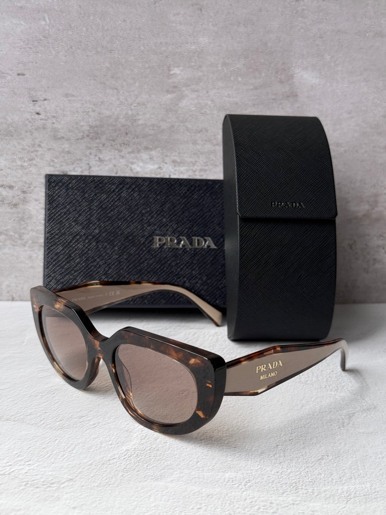 Prada cat-eye sunglasses in Havana powder tortoiseshell, side view
