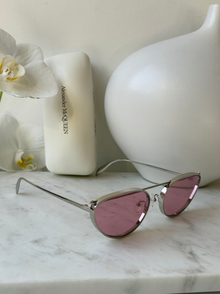 Alexander McQueen AM0424S Silver Pink Cat Eye Sunglasses