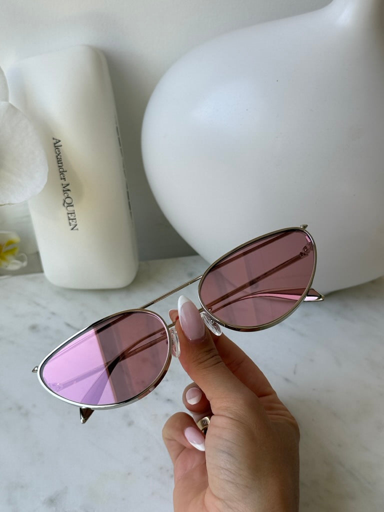 Alexander McQueen AM0424S Silver Pink Cat Eye Sunglasses