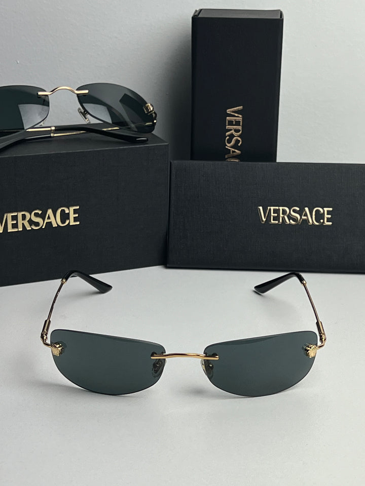 Versace VE2279 Rimless Sunglasses in Gold Grey