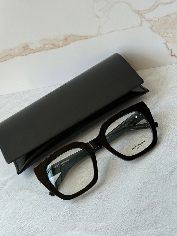 Saint Laurent SLM95/F Gafas de sol estilo ojo de gato con montura gruesa en oro negro