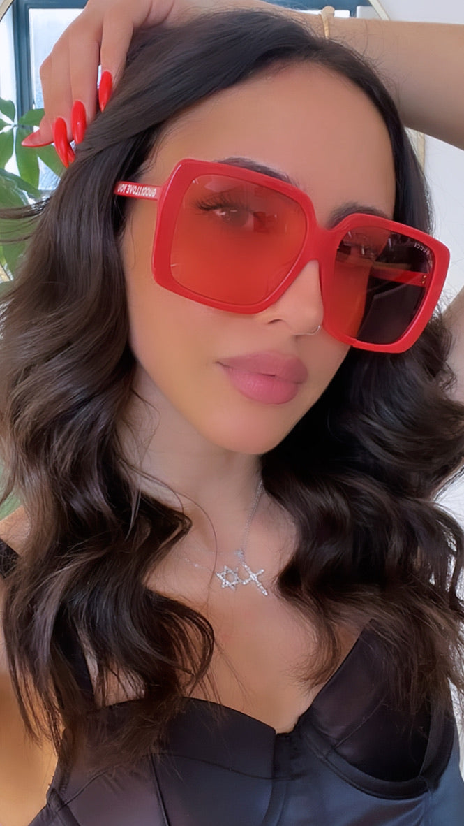Gucci GG0567SAN Red Square Sunglasses