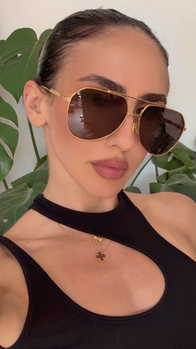Bottega Veneta BV1465S Light Ribbon Aviator Gold Sunglasses