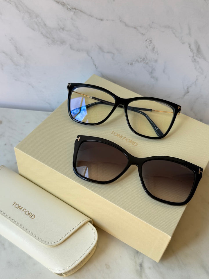 Tom Ford FT5824-B Clip On Cat Eye Sunglasses in Black