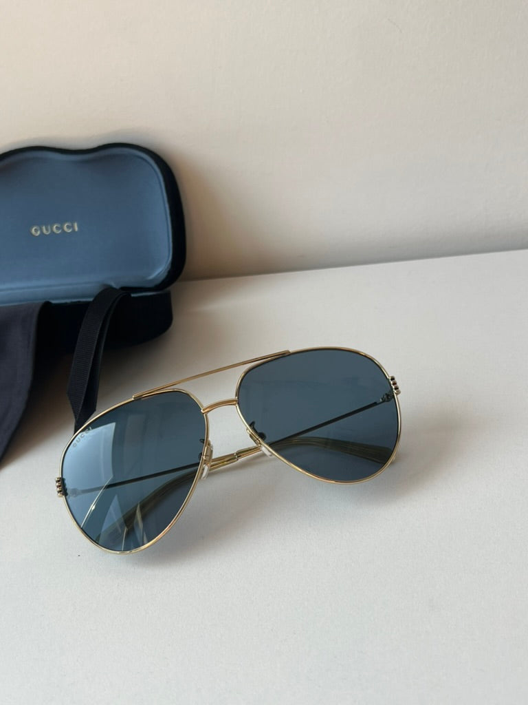 Gucci GG1280S Gold Blue Lens Aviator Sunglasses