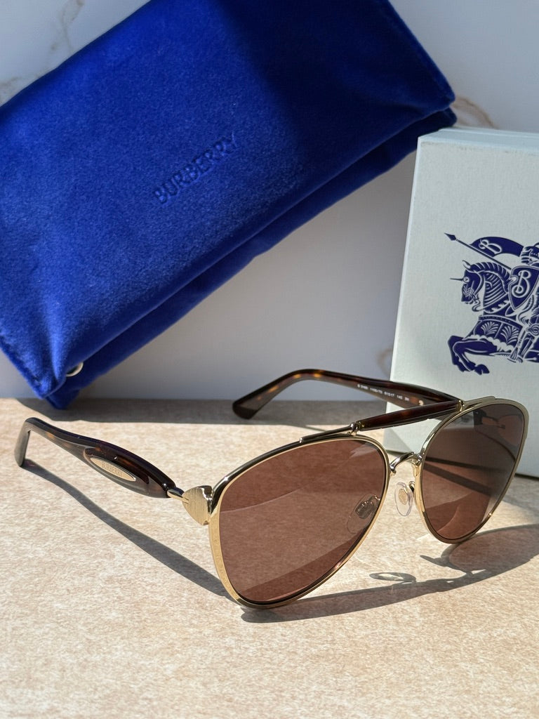Burberry BE3160 Aviator Sunglasses in Gold Brown