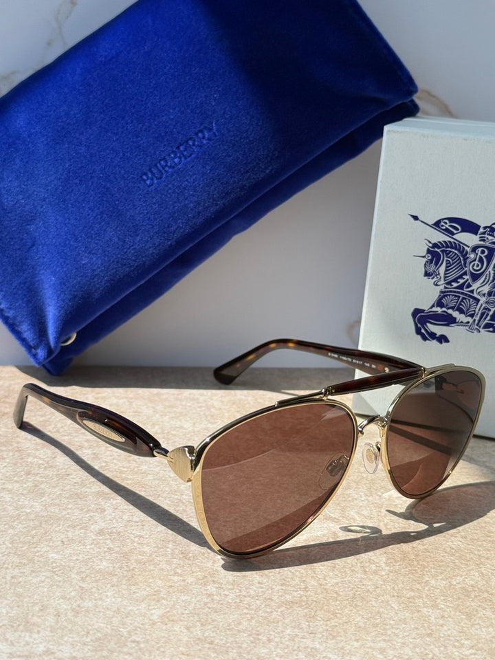 Burberry BE3160 Aviator Sunglasses in Gold Brown