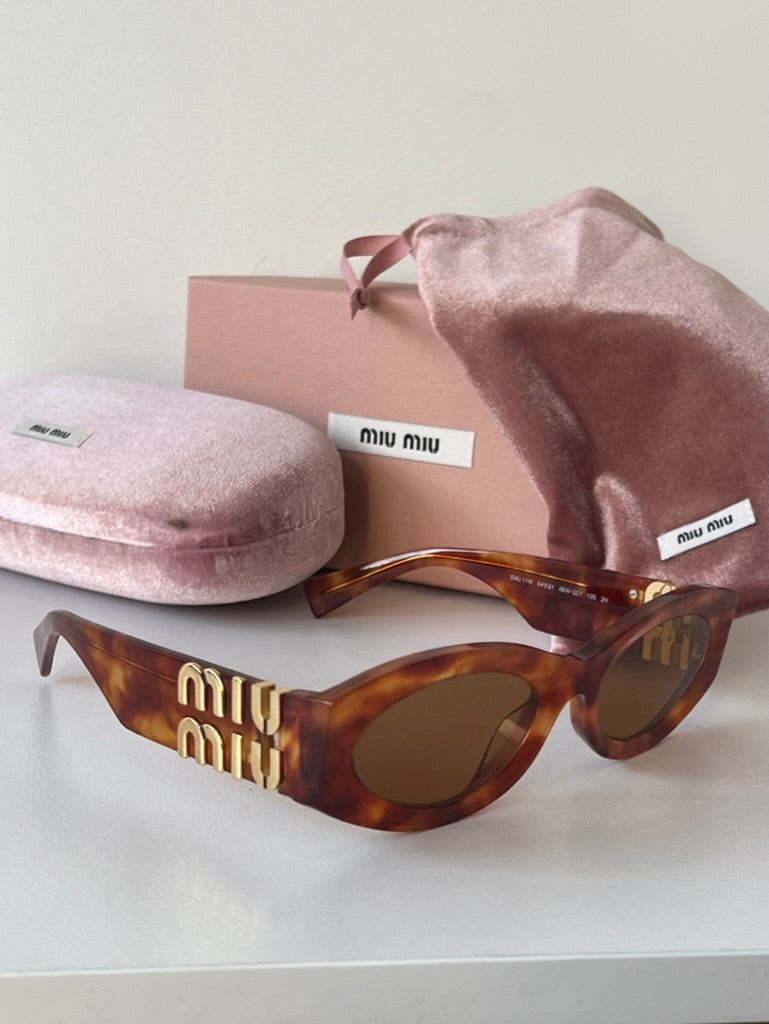 Miu Miu MU11WS Havana Brown Oval Sunglasses