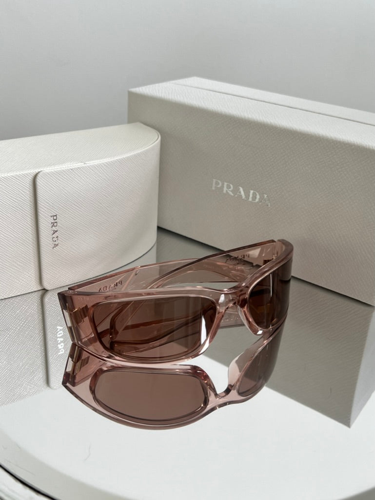 Prada PR A14S Shield Sunglasses in Pink Transparent