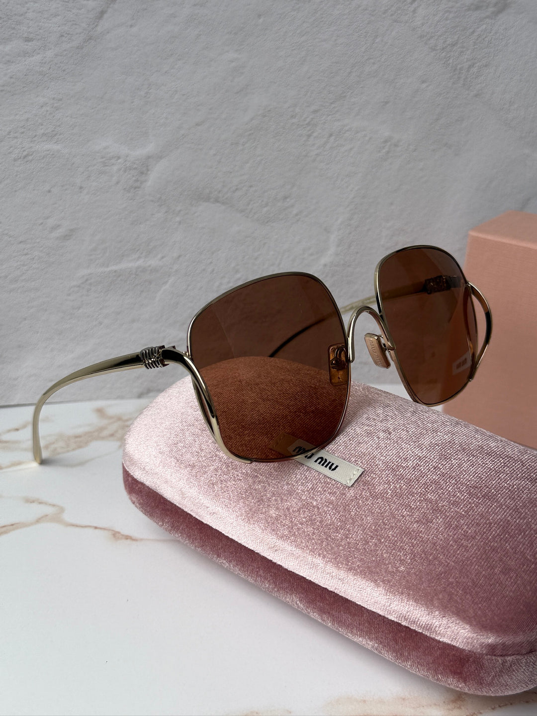 Miu Miu MU A57S Gold Brown Oversized Round Sunglasses