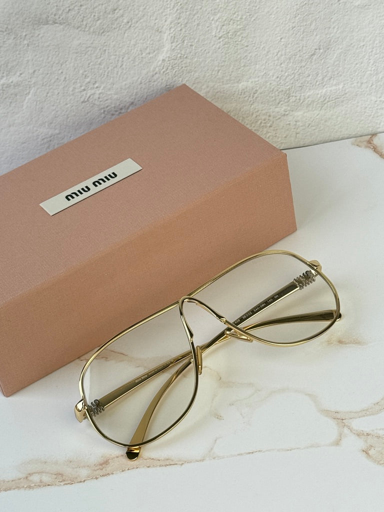 Miu Miu MU A56S Gold Bluelight Aviator Sunglasses