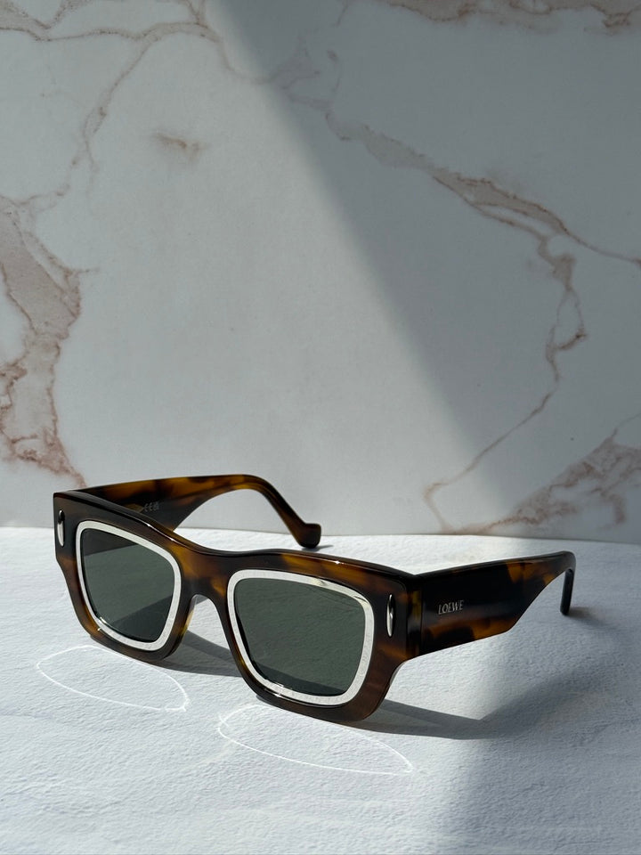 LOEWE square sunglasses with brown tortoiseshell frames and dark lenses