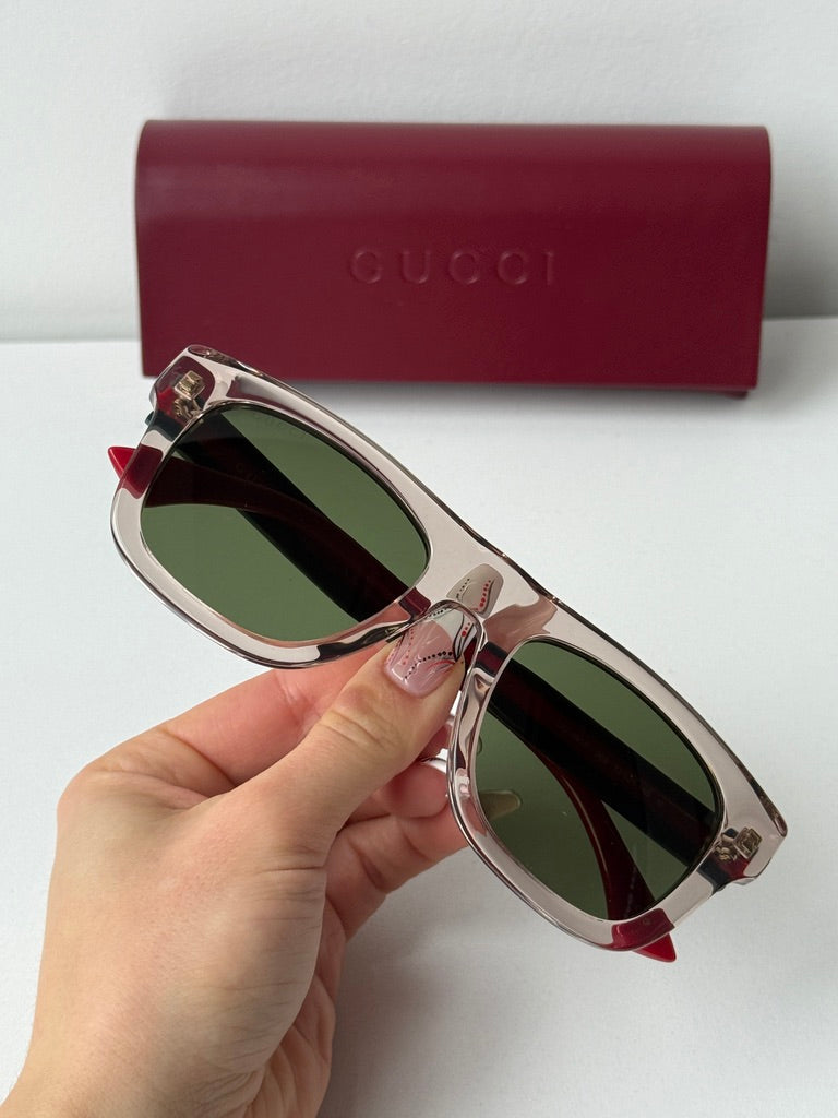 Gucci GG1991S Transparent Brown Striped Temple Unisex Sunglasses