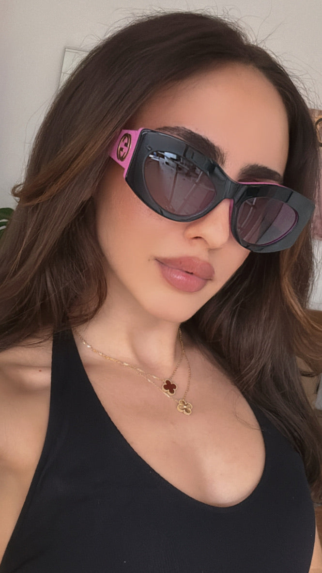 Gucci GG1843S Thick Rim Cat Eye Sunglasses in Black Pink