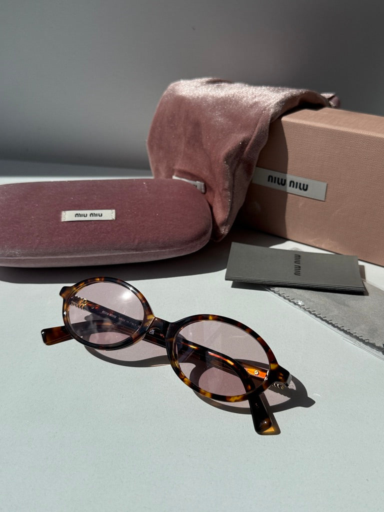 Miu Miu MU04ZS Honey Havana Light Pink Oval Sunglasses – Designer