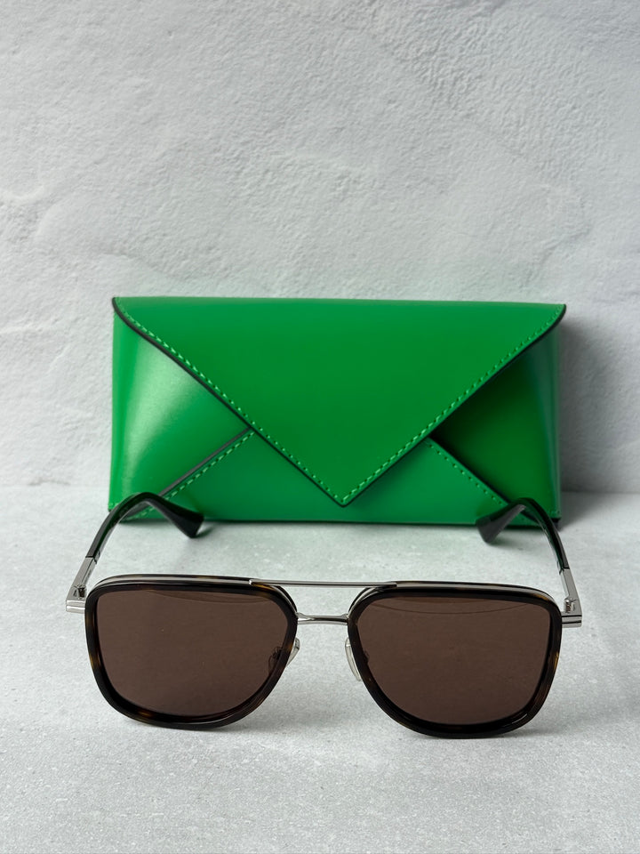 Bottega Veneta BV1463S Squared Aviator Sunglasses in Brown