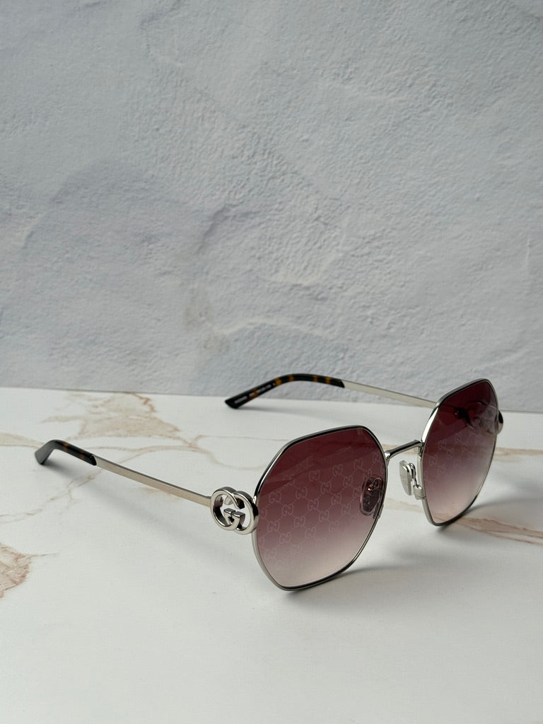Gucci GG2046S Oversized Sunglasses in Silver Monogram Logo