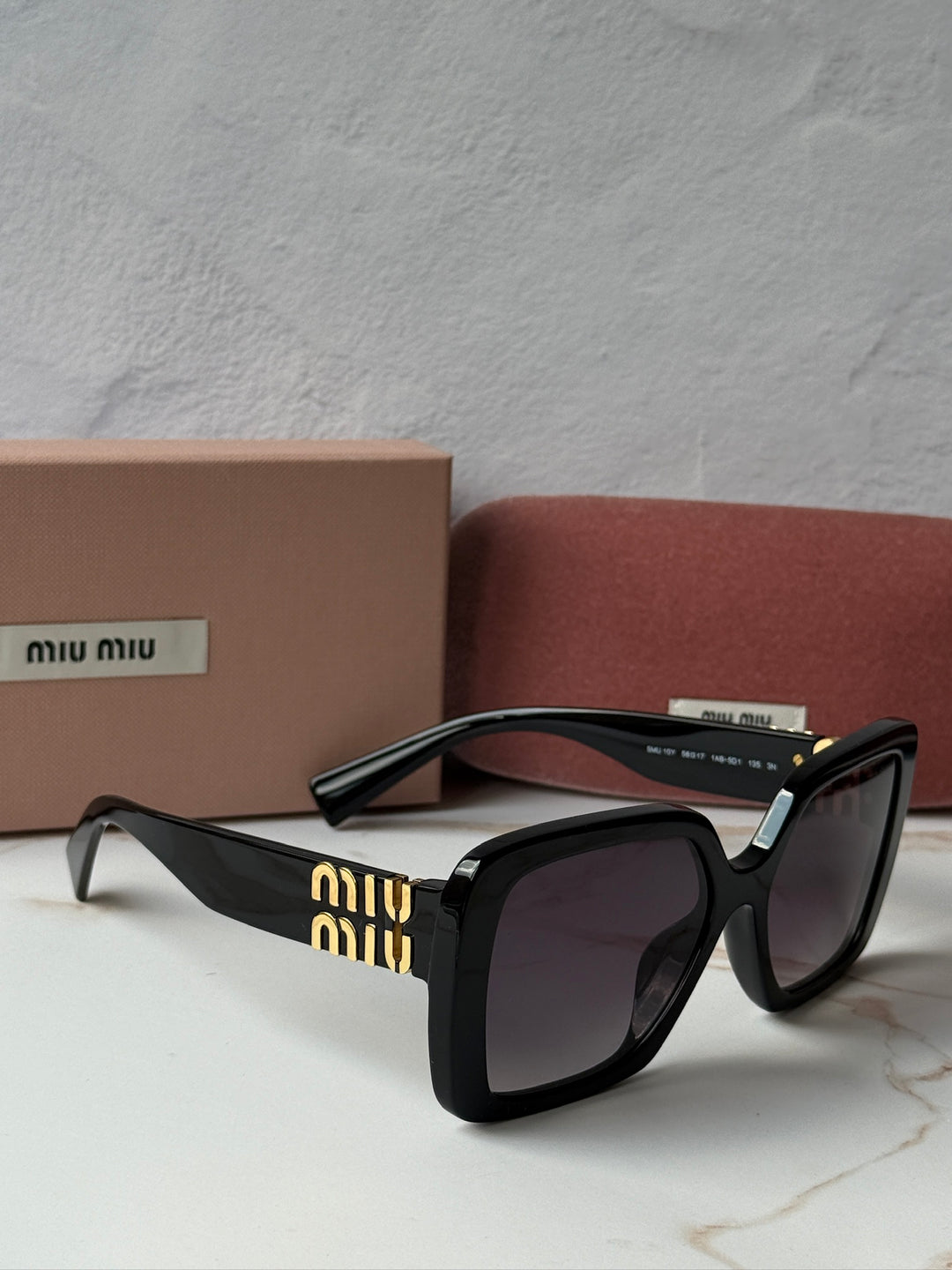 Miu Miu MU10YS Black Gold Square Sunglasses