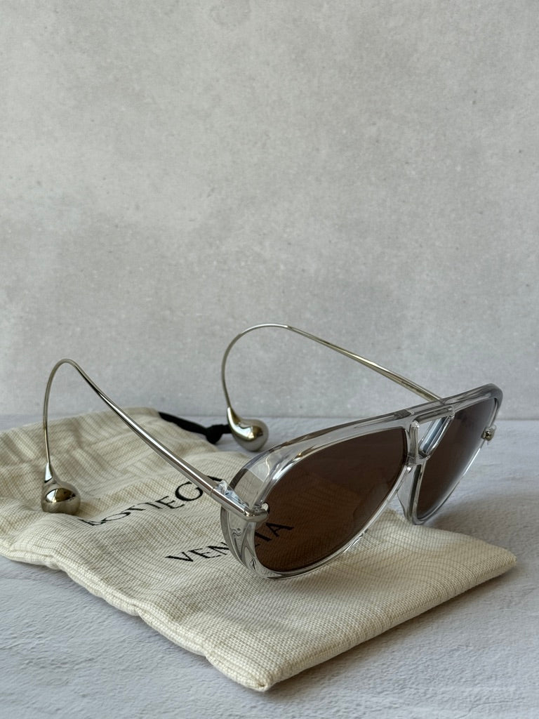 Bottega Veneta BV1273S Drop Earring Aviator Sunglasses in Grey