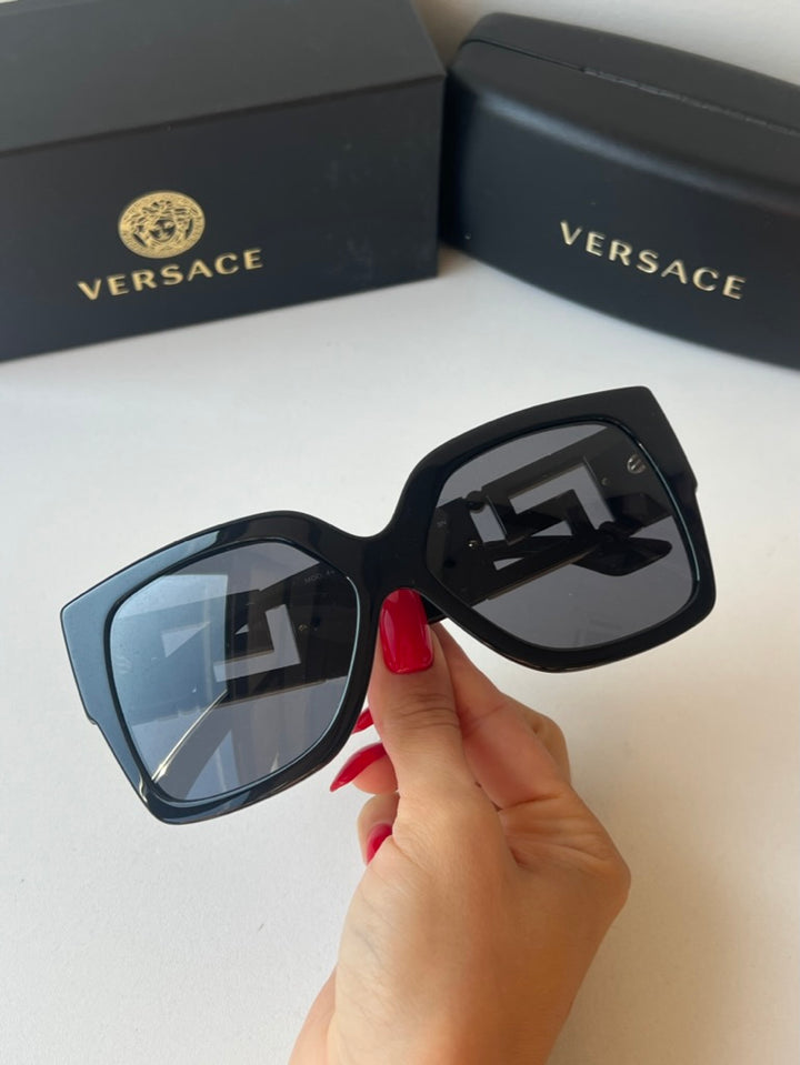 Versace VE4402 Black Crystal Square Oversized Sunglasses