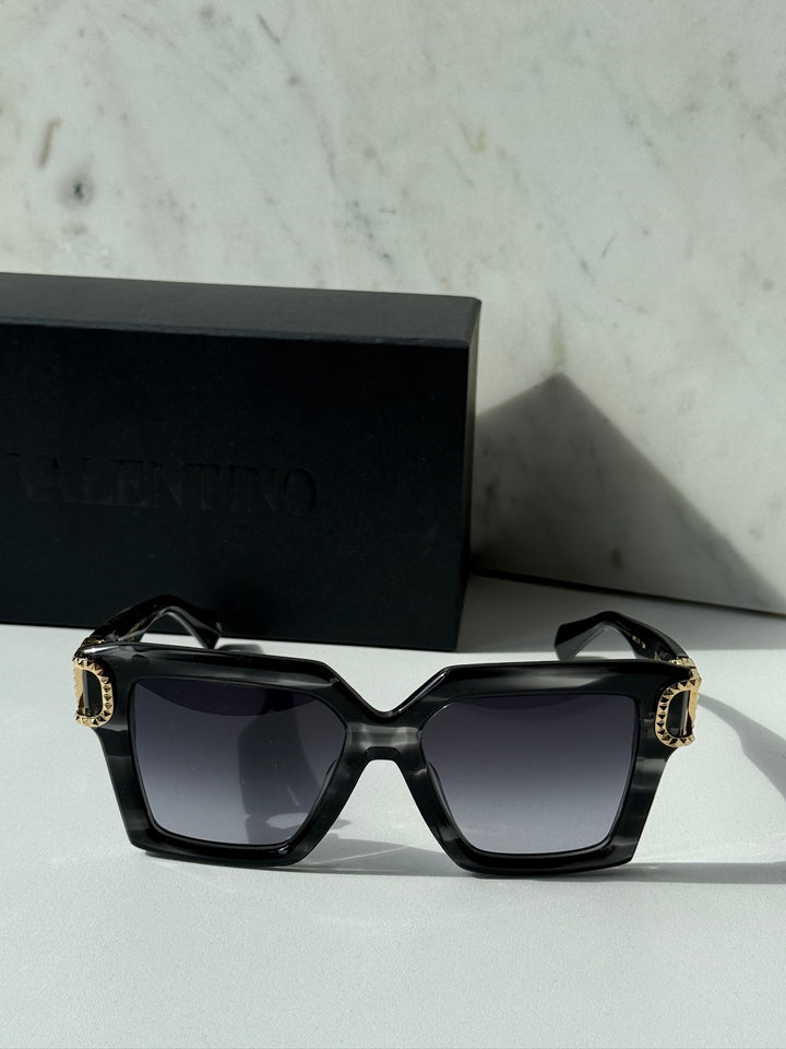 Valentino V-Uno VLS107-A Black Swirl Square Sunglasses