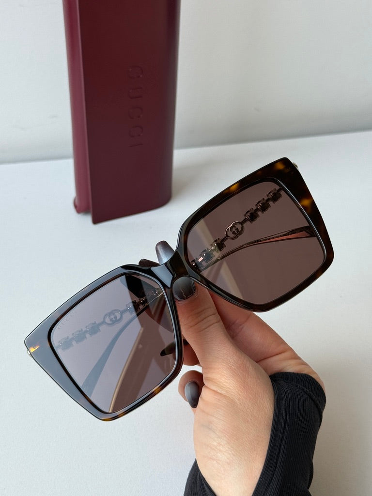 Gucci GG1967S Squared Cat Eye Crystal Sunglasses in Dark Havana