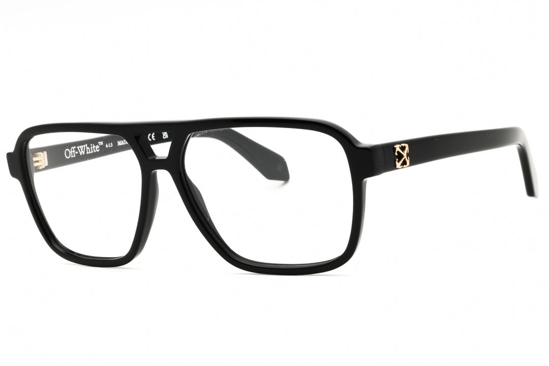 Off White Style black pilot eyeglasses frames with square lenses and gold logo detail