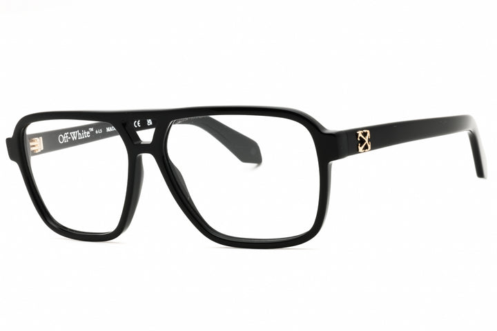 Off White Style black pilot eyeglasses frames with square lenses and gold logo detail