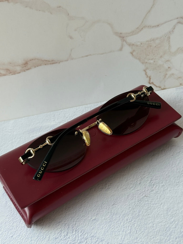 Gucci GG2051S Gold Grey Horsebit Oval Sunglasses