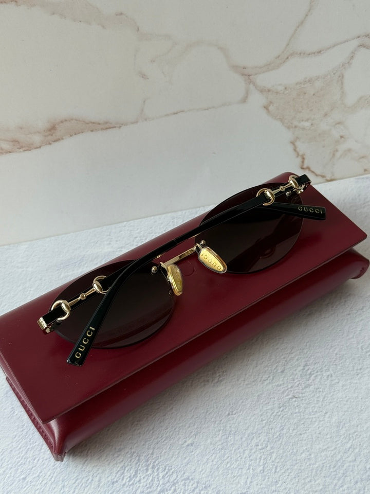 Gucci GG2051S Gold Grey Horsebit Oval Sunglasses