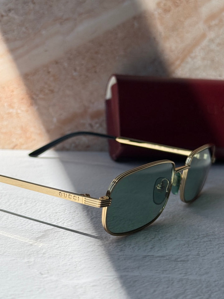 Gucci GG1457S Gold Green Lens Metal Sunglasses