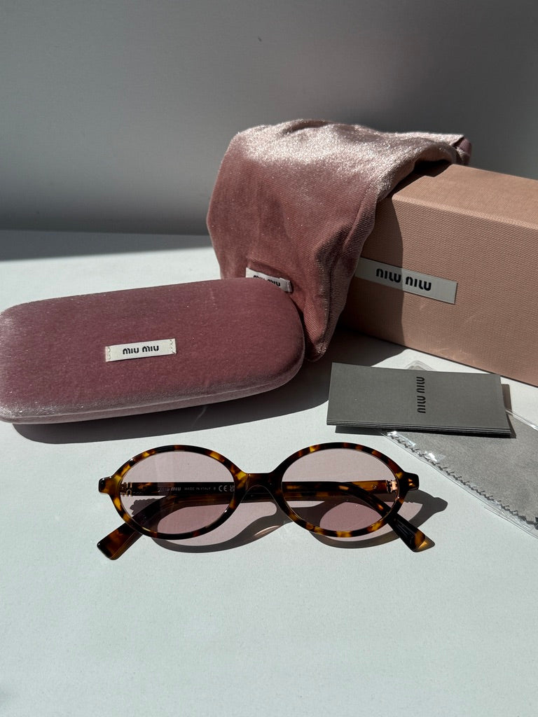 Miu Miu MU04ZS Honey Havana Light Pink Oval Sunglasses – Designer