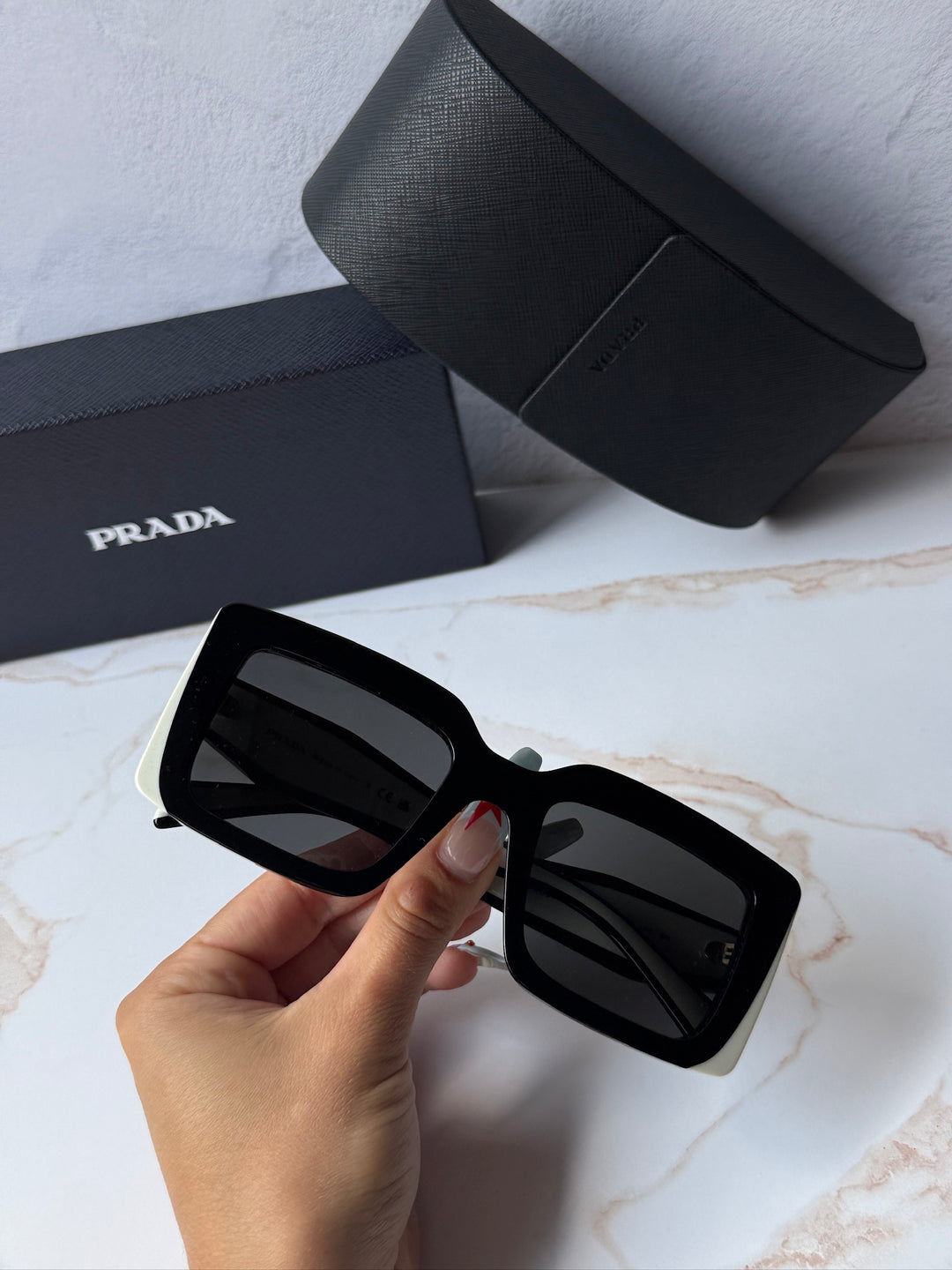 Prada PR D01S Square Sunglasses in Black White