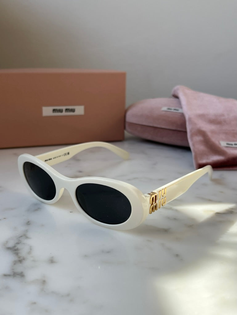 Miu Miu MU06ZS White Gold Oval Sunglasses – Designer Daydream
