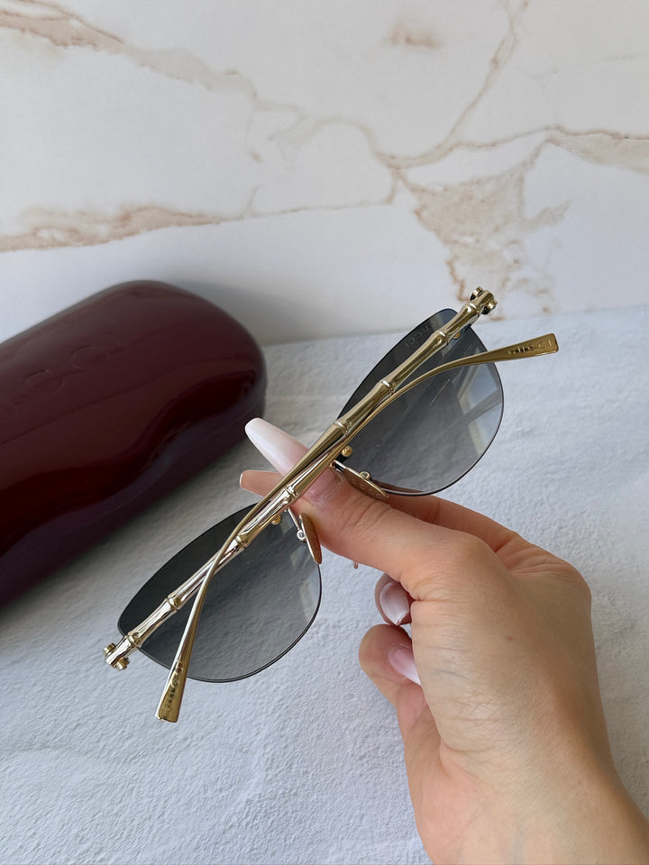 Gucci GG2063S Cat Eye Bamboo Sunglasses in Gold Grey