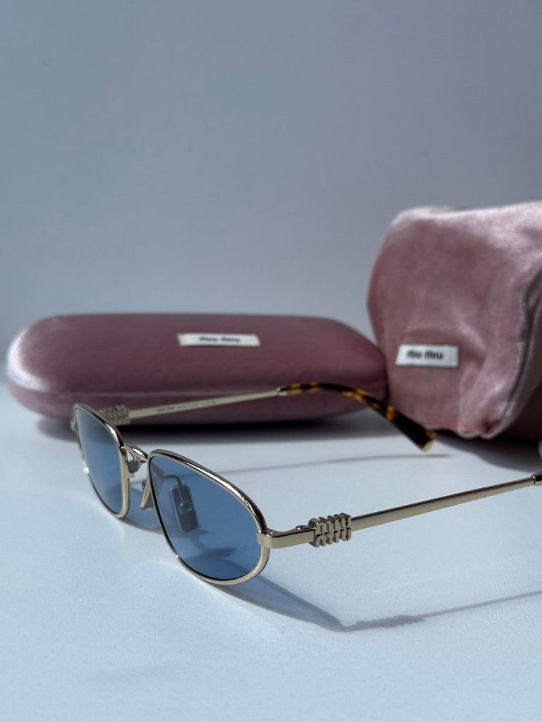 Miu Miu MU A52S Gold Blue Metal Sunglasses