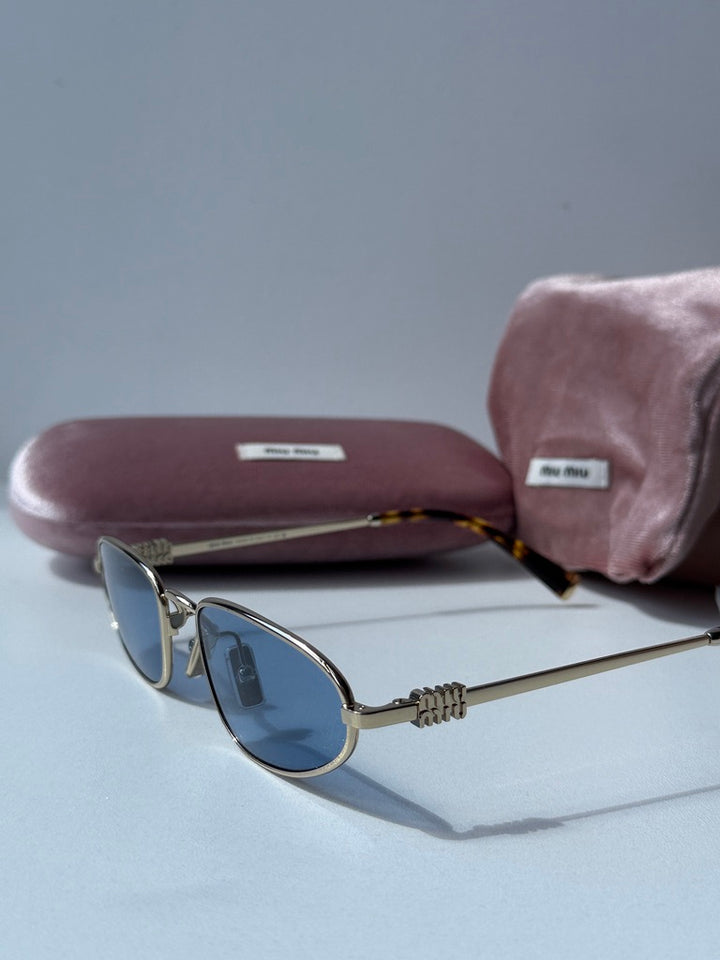 Miu Miu MU A52S Gold Blue Metal Sunglasses