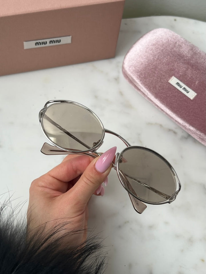 Miu Miu MU52YS Ivory Mirrored Lens Metal Sunglasses