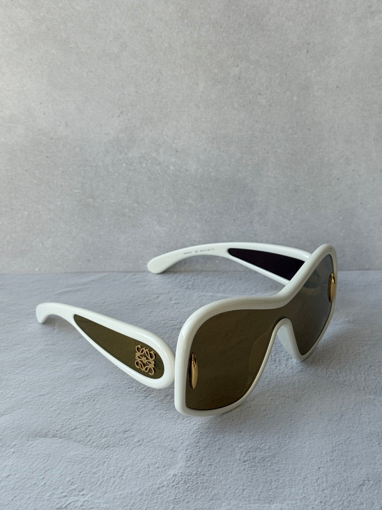Loewe LW40131I Wave Mask Sunglasses in White Gold Mirror