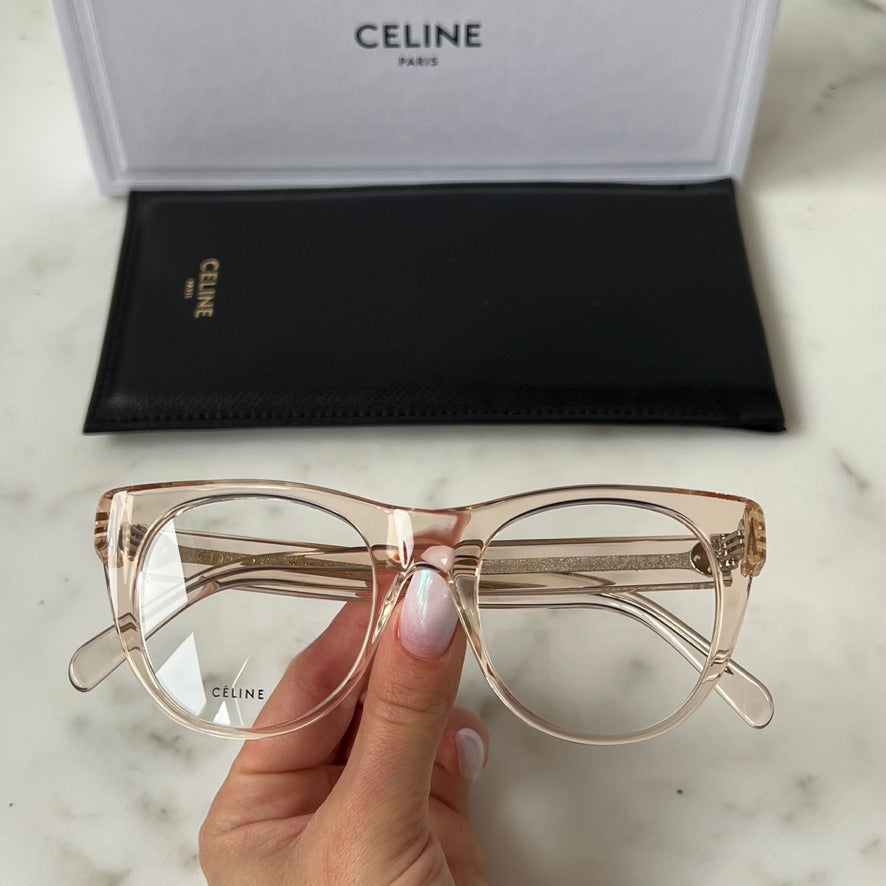 Celine CL50019I Pink Clear Thick Rim Cat Eye Eyeglasses Frames