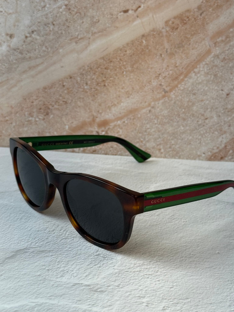 Gucci GG0003S Brown Striped Leg Sunglasses