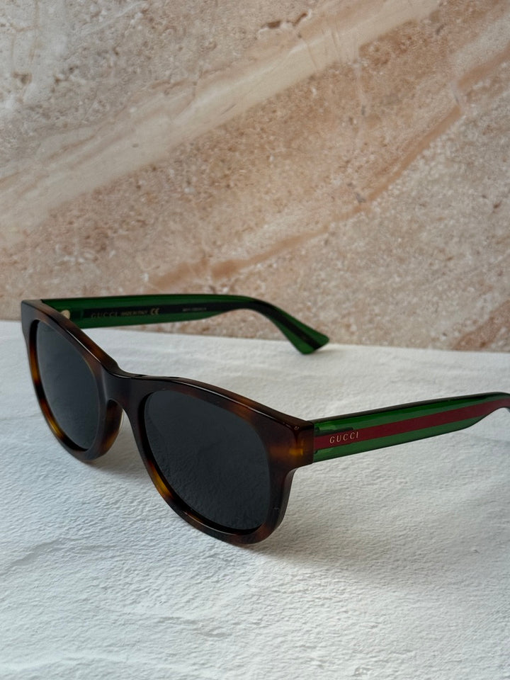 Gucci GG0003S Brown Striped Leg Sunglasses