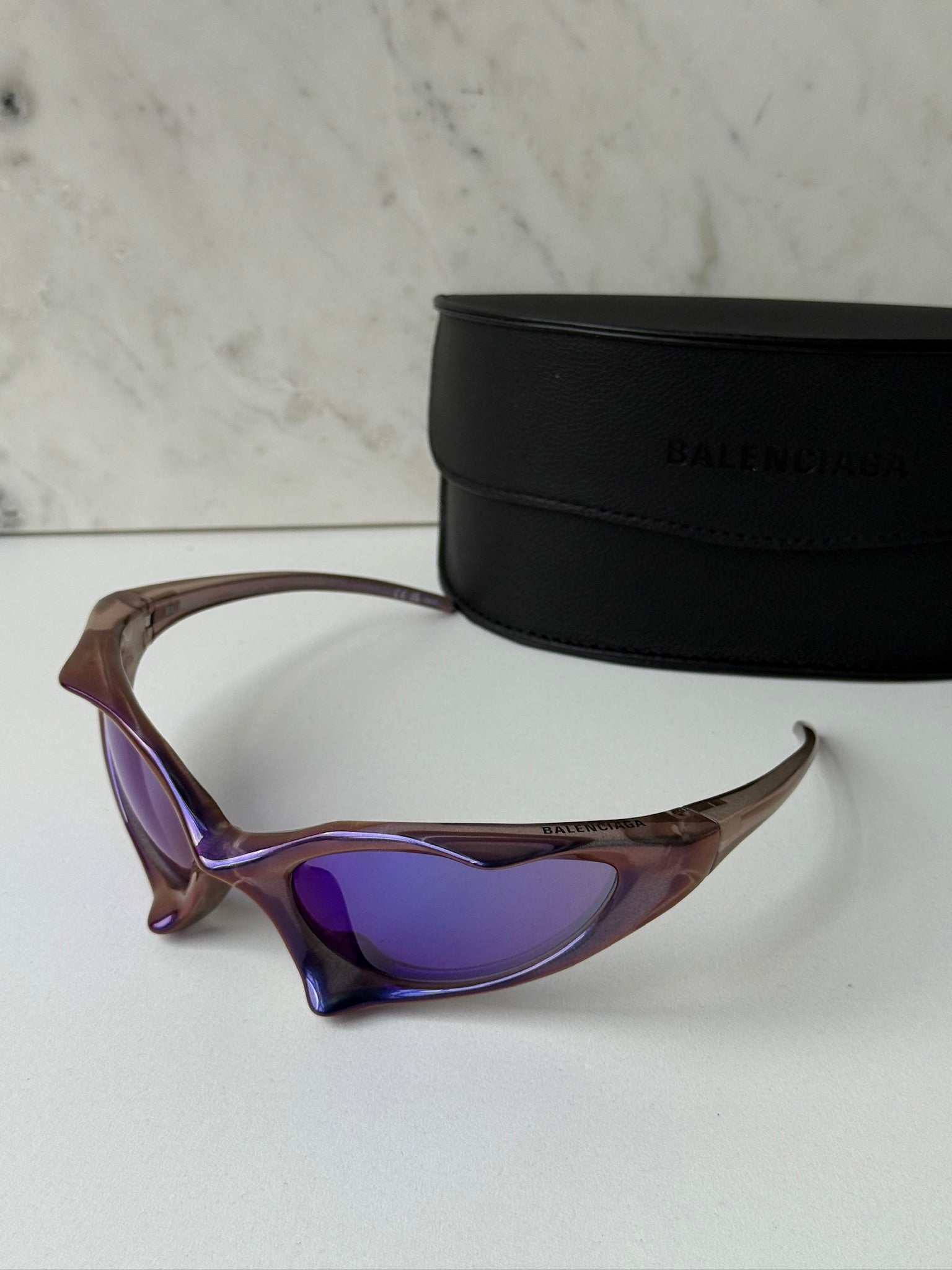 Balenciaga BB0352S Sunglasses in Violet Mirror – Designer Daydream