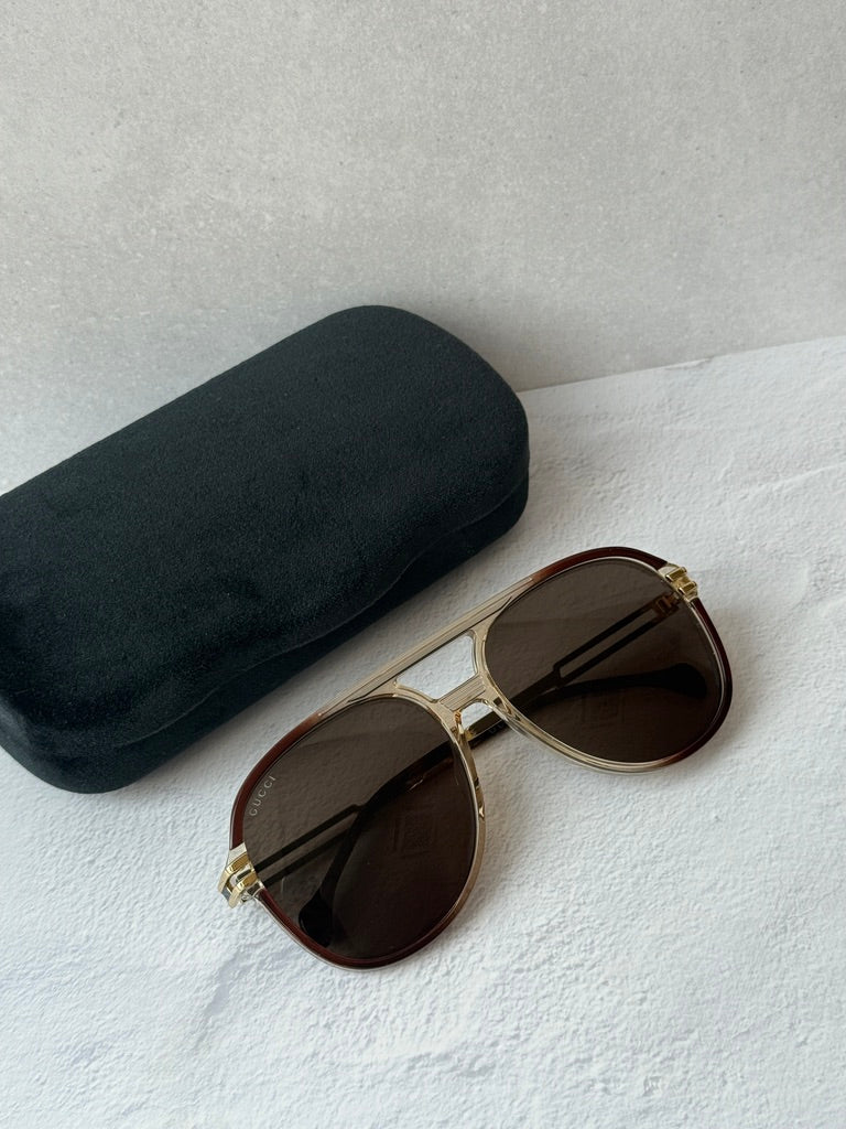 Gucci GG1104S Brown Aviator Sunglasses