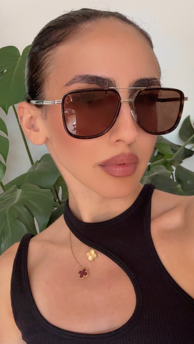 Bottega Veneta BV1463S Squared Aviator Sunglasses in Brown