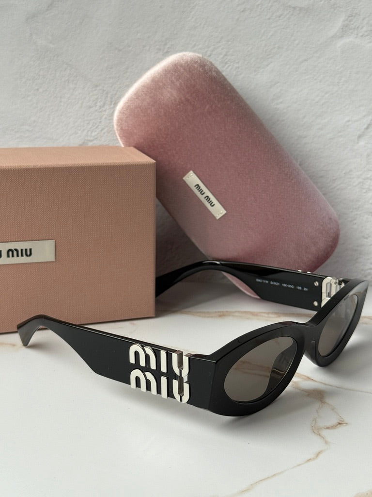 Miu Miu MU11WS Black Grey Oval Sunglasses