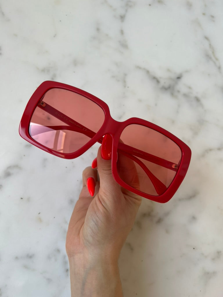 Gucci GG0567SAN Red Square Sunglasses