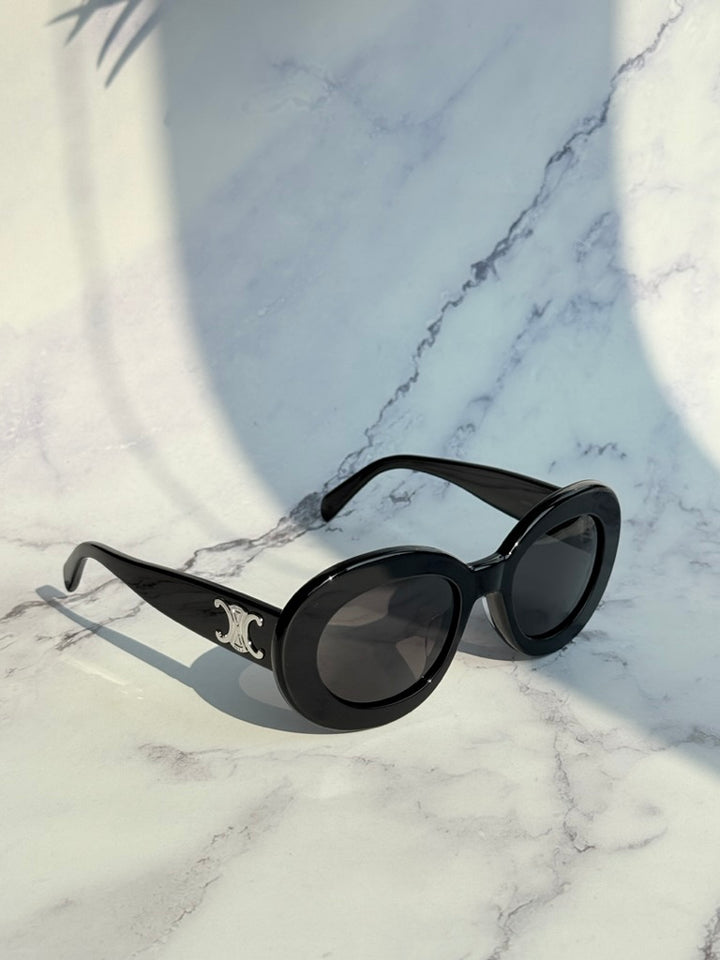 Celine CL40312U Black Silver Triomphe Round Sunglasses
