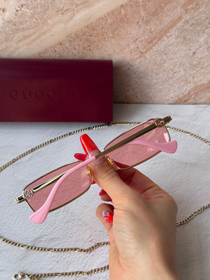 Gucci GG1600S Gold Pink Chain Rectangular Sunglasses